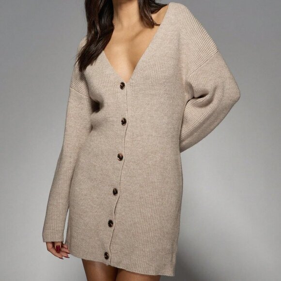 Apricot Casual Women's Luxurious Oversized Button-Down Cardigan Mini Dress - Picture 1 of 6